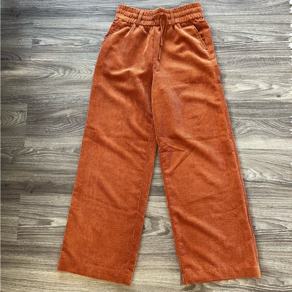BDG Jessie Corduroy Pull On Pant - Rust Wide Leg Pants with Elastic Waistband - Picture 4 of 10